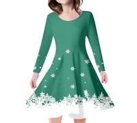 Christmas Dress Teenager Girls Long Sleeve Dress Girls Christmas T-Shirt Dresses Round Neck with Snowflake Pattern Dresses Children's Dress Merry Christmas A-line Christmas Party Dresses Clothing