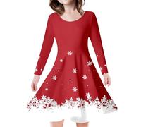 Christmas Dress Teenager Girls Long Sleeve Dress Girls Christmas T-Shirt Dresses Round Neck with Snowflake Pattern Dresses Children's Dress Merry Christmas A-line Christmas Party Dresses Clothing