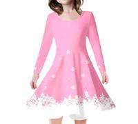 Christmas Dress Teenager Girls Long Sleeve Dress Girls Christmas T-Shirt Dresses Round Neck with Snowflake Pattern Dresses Children's Dress Merry Christmas A-line Christmas Party Dresses Clothing