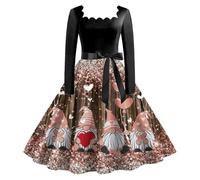 Christmas Dress Women, 1950s Dresses for Women a Line Retro Swing Flowy Prom Party Cocktail Dress with Belt Audrey Hepburn 50s 60s Xmas Dresses Prom Swing Printing Holiday Clothing