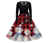 Christmas Dress Women, 1950s Dresses for Women Vintage A-Line Flared Swing Xmas Mini Dress Long Sleeve Christmas Dress Xmas Dresses for Women Uk Prom Swing Printing Holiday Clothing