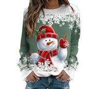 Christmas Dress Women Christmas Blouse Sweatshirt Merry Christmas Print O-Neck Crew Neck Pullover Top Casual Long Sleeve Workout Shirts Loose Blouse, Green, XL