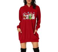 Christmas Dress Women's Elegant Christmas Jumper Women's Funny Oversize Hoodie Sweat Dress Funny Printed Long Sleeve Sweatshirts with Pockets Christmas Dress Retro Sweater Dress Dresses
