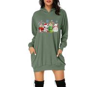 Christmas Dress Women's Elegant Christmas Jumper Women's Funny Oversize Hoodie Sweat Dress Funny Printed Long Sleeve Sweatshirts with Pockets Christmas Dress Retro Sweater Dress Dresses