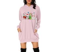 Christmas Dress Women's Elegant Christmas Jumper Women's Funny Oversize Hoodie Sweat Dress Funny Printed Long Sleeve Sweatshirts with Pockets Christmas Dress Retro Sweater Dress Dresses