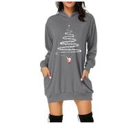 Christmas Dress Women's Elegant Christmas Long Hoodie, Oversize Hoodie Sweat Dress Christmas Tree Long Sleeve Sweatshirts with Pockets Christmas Dresses Retro Sweater Dress Winter Dresses