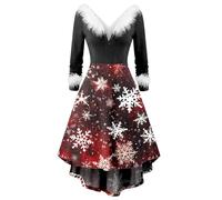 Christmas Dress Women's Elegant Dress Christmas Women's Long Sleeve with Plush V-Neck Christmas Dresses Christmas Motif Party Dress Vintage Miss Santa Costume Christmas Costumes Cocktail Dress, Brick