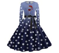 Christmas Dress Women's Elegant Dress Women's Christmas Long Sleeve Round Neck Christmas Dresses Funny Red Wine Glass Rockabilly Vintage Swing Midi Party Dress Christmas Outfit Xmas Costumes