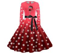 Christmas Dress Women's Elegant Dress Women's Christmas Long Sleeve Round Neck Christmas Dresses Funny Red Wine Glass Rockabilly Vintage Swing Midi Party Dress Christmas Outfit Xmas Costumes