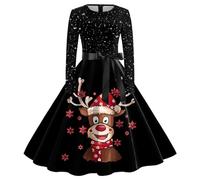 Christmas Dress Women's Elegant Dress Women's Christmas Long Sleeve Round Neck Christmas Dresses Funny Christmas Motif Hepburn Swing Xmas Party Dress Christmas Outfit Festival Outfits
