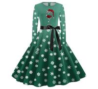 Christmas Dress Women's Elegant Dress Women's Christmas Long Sleeve Round Neck Christmas Dresses Funny Red Wine Glass Rockabilly Vintage Swing Midi Party Dress Christmas Outfit Xmas Costumes
