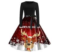 Christmas Dress Women's Elegant Dress Women's Christmas Long Sleeve Round Neck Christmas Dresses Funny Christmas Motif Hepburn Swing Classic Party Dress Christmas Outfit Festival Outfits