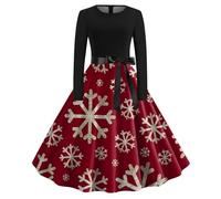 Christmas Dress Women's Elegant Dress Women's Christmas Long Sleeve Round Neck Christmas Dresses with Snowflake Pattern A-line Merry Christmas Party Dress Christmas Outfit for Women
