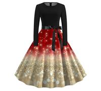 Christmas Dress Women's Elegant Dress Women's Christmas Long Sleeve Round Neck Christmas Dresses with Snowflake Pattern A-line Merry Christmas Party Dress Christmas Outfit for Women
