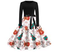 Christmas Dress Women's Funny Christmas Dress Women's Long Sleeve Round Neck Christmas Dresses Christmas Motif Party Dress Rockabilly Vintage Swing Classic Christmas Costumes Cocktail Dress Xmas