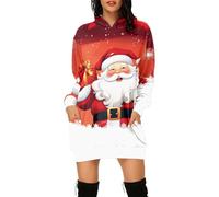 Christmas Dress Women's Funny Christmas Jumper Dress Women's Hoodie Sweat Dress Snowman Pattern Long Sleeve Sweatshirt with Pockets Christmas Dresses Ugly Festive Long Jumper Dresses, White, XXL
