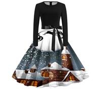 Christmas Dress Women's Funny Dress Women's Christmas Long Sleeve Round Neck Christmas Dresses Christmas Motif Rockabilly Vintage Swing High Waist Party Dress Christmas Outfit Xmas Costumes