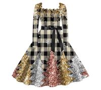 Christmas Dress Women's Funny Dress Women's Christmas Long Sleeve with Square Neck Christmas Dresses Christmas Motif Rockabilly Vintage Swing Party Dress Christmas Outfit