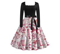 Christmas Dress Women's Funny Dress Women's Christmas Long Sleeve with Square Neck Christmas Dresses Reindeer Print Rockabilly Vintage Swing Xmas Party Dress Christmas Outfit