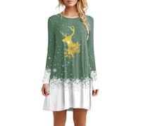Christmas Dress Women's Funny Long Sleeve Dress Women's Elegant Round Neck Mini Dress Reindeer Print Jumper Dress Tunic Dress Retro Sweater Dress Dresses Christmas Party Midi Blouse Dress Tops