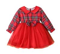 Christmas Dresses for Children, Long Sleeve Dress Girls Christmas Tulle Dress with Doll Collar Bow Dresses Layered Tulle Evening Dress Princess Dress Merry Christmas Party Party Dresses