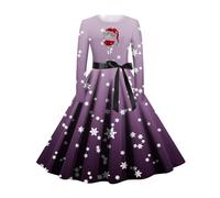 Christmas Dresses for Women, 1950s Dresses for Women Novelty Xmas Dresses V-Neck/round Neck Flared Pleated a Line 1950s Swing Dress Xmas Dresses Holiday Christmas Women Dress