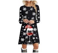 Christmas Dresses for Women Cute Snowman Printed Knee Length Dress Long Sleeves Crew Neck Casual Xmas Dress Soft Comfy Novelty Sweatshirt Christmas Costumes Christmas Outfits for Women UK