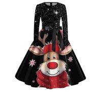 Christmas Dresses for Women Dress Long Sleeves Dresses with Elk Printed Xmas Clothes for Ladies Crewneck Stylish Dress Party Outdoor Costumes Evening Prom Xmas Party Dress