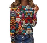 Christmas Dresses for Women Ladies Santa Claus Xmas Tree Snowman Printed Jumper Long Sleeve Pullover Crew Neck Sweater Funny Blouse Winter Sweatshirt Plus Size Red L