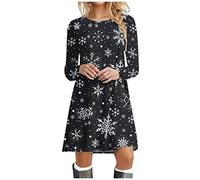 Christmas Dresses for Women Long Sleeve Ladies Christmas Dress Party Dresses for Women UK Merry Christmas Elk Reindeer Christmas Tree Snowflake Graphic Print Jumper Dress Swing Dress Black