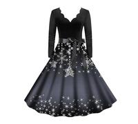Christmas Dresses for Women Uk, Christmas Dress 50s Long Sleeve A-Line Swing Dress Santa Claus Printed Festival Party Dress Xmas Dresses Plus Size Christmas Dresses Christmas Cocktail Dress