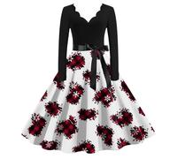 Christmas Dresses For Women Uk,Plus Size Dress for Women Fashionable Long Sleeve V-Neck Christmas Evening Party Prom Beach Wear (Red, L)