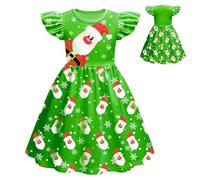 Christmas Dresses Girls Red Christmas Dress Girls Dresses with Flying Sleeves Reindeer Print Checked Evening Dress Princess Dress Merry Christmas A-line Christmas Party Party Dresses Clothing