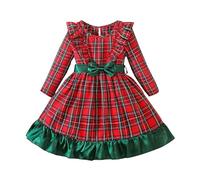 Christmas Dresses Girls Red Long Sleeve Dress Girls Christmas Winter Dress Round Neck Checked Dresses Tutu Evening Dress Princess Dress Merry Christmas A-line Christmas Party Party Dresses Clothing