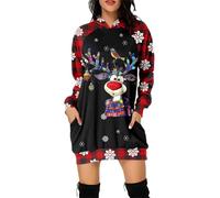 Christmas Dressing Up Outfit Women,Plus Size Dress for Women Comfortable Christmas Print Long Sleeve Hooded Midi with Pockets - Soft Everyday Holiday Style for Festive Season (Red, S)