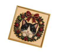 Christmas Drill Art Activity Set for a Seasonal Decor Display, B | Christmas Pet Designs, Patterned Acrylic Base, Apply Colored Drills to Build Glossy Textured Seasonal Artwork
