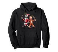 Christmas Drinking Drunk Skeleton Santa & Gingerbread Pullover Hoodie