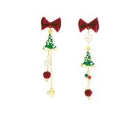 Christmas Drop Dangle earrings Ribbon BowKnot Red Green Ball Jingle Bell for Women Hypoallergenic Xmas Party Jewelry Gifts, M, Rhinestones Zinc, No Gemstone