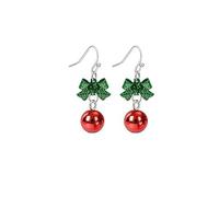 Christmas Drop Dangle earrings Ribbon BowKnot Red Green Ball Jingle Bell for Women Hypoallergenic Xmas Party Jewelry Gifts, M, Rhinestones Zinc, No Gemstone