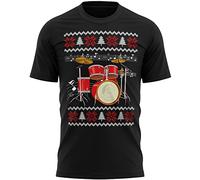 Christmas Drum Kit T Shirt Mens Funny Sax Xmas Festive Fair Isle Percussion Instrument Tee Gift for Him