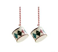 Christmas Drum Shaped Hanging Ornament, Nordic Style Colorful Iron Pendant for Festive Tree and Home Décor, 3x4x4 Inch White-Gold (A)