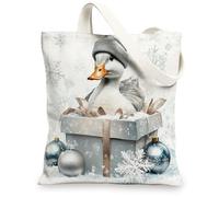 Christmas Duck Canvas Tote Bag for Shopping 13 * 15, Luxury Xmas Gifts Reusable Grocery Shoulder Cloth Bag for Women, Animal Painting Gift Decor