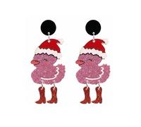 Christmas Duck Santa Hat Cute Ornament Drop Dangle Statement Earrings - Acrylic Glitter Animal Boots Lightweight Dangling Studs Earring Funny Xmas Holiday Festival Jewelry for Daughter Bff, 63mm X