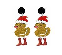 Christmas Duck Santa Hat Cute Ornament Drop Dangle Statement Earrings - Acrylic Glitter Animal Boots Lightweight Dangling Studs Earring Funny Xmas Holiday Festival Jewelry for Daughter Bff, 63mm X