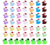 Christmas Ducks, 50Pcs Mini Resin Ducks, 10 Colors Glow In The Dark Ducks with Christmas Hat, Mini Resin Figures for Diy Craft, Aquarium Garden, Dollhouse, Garden Landscape Deracoration