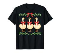 Christmas Ducks with Red Bows and Holly Cute Holiday Graphic T-Shirt
