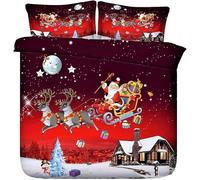 Christmas Duvet Cover Quilt Bedding Set With Pillowcases 3D Printed Santa Xmax Snowman Decor Soft Poly-Cotton Reversible Luxury Beddings Sleep Comfortable (Double, Greetings), Multicolor (BS321)