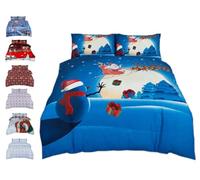 Christmas Duvet Cover Quilt Bedding Set With Pillowcases 3D Printed Santa Xmax Snowman Decorations Soft Poly-Cotton Reversible Luxury Beddings Sleep Comfortable (Double, Snowman)