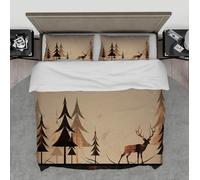 Christmas Duvet Cover Set Festive Bedding Collection 3 Pieces Forest Reindeer Pine Tree Simple Design Duvet Cover with 2 Pillow Shams Super King
