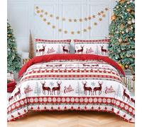 Christmas Duvet Cover Set King Reindeer Snowflakes Tree Bedding Set Soft Microfiber Quilt Duvet Cover with 2 Pillowcases for Home Decoration